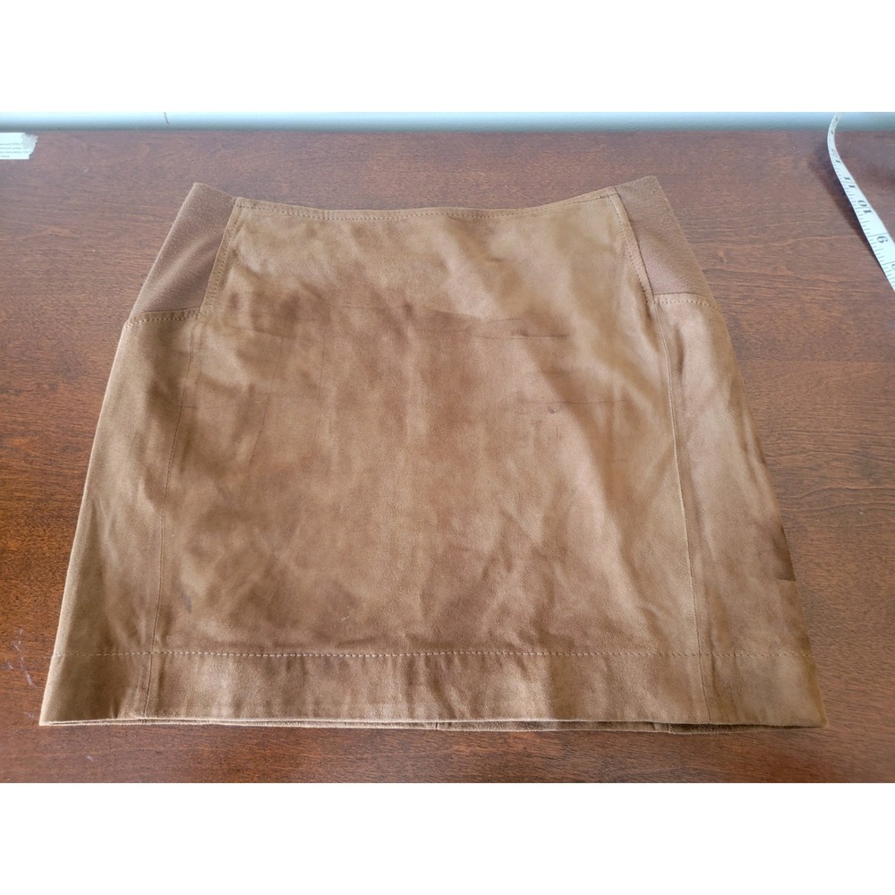 BCBGMAXAZRIA Brown Suede Sz Medium Lined Mini Skirt Pull On Elastic Waist *read